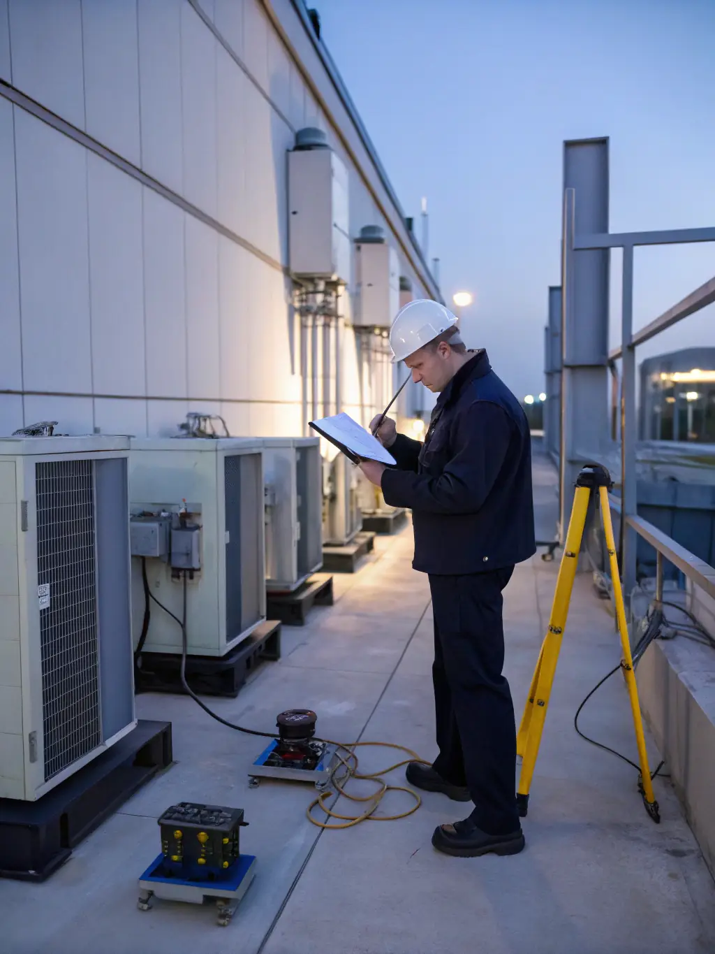 A detailed image of an energy audit being conducted in a commercial building, showcasing ESCOPOWER's initial assessment process.