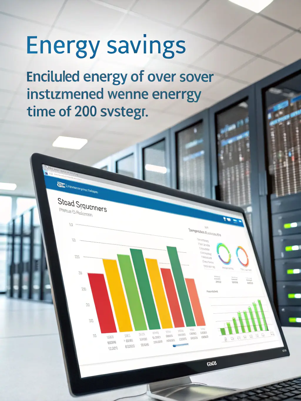 A detailed image showcasing ESCOPOWER's energy usage analysis process, featuring graphs, charts, and data points illustrating energy consumption patterns in a commercial building.